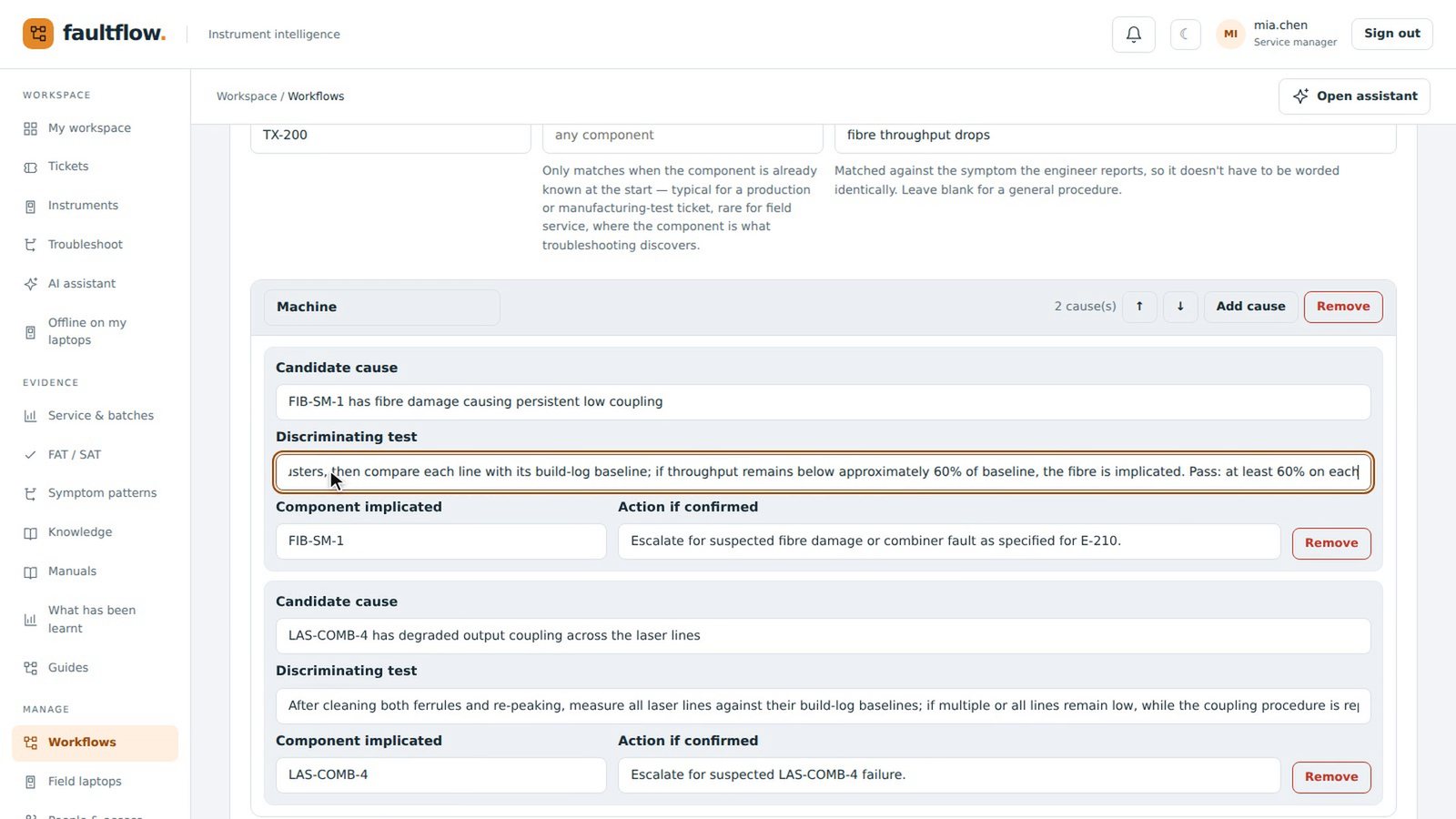 An AI-drafted troubleshooting procedure being reviewed and edited